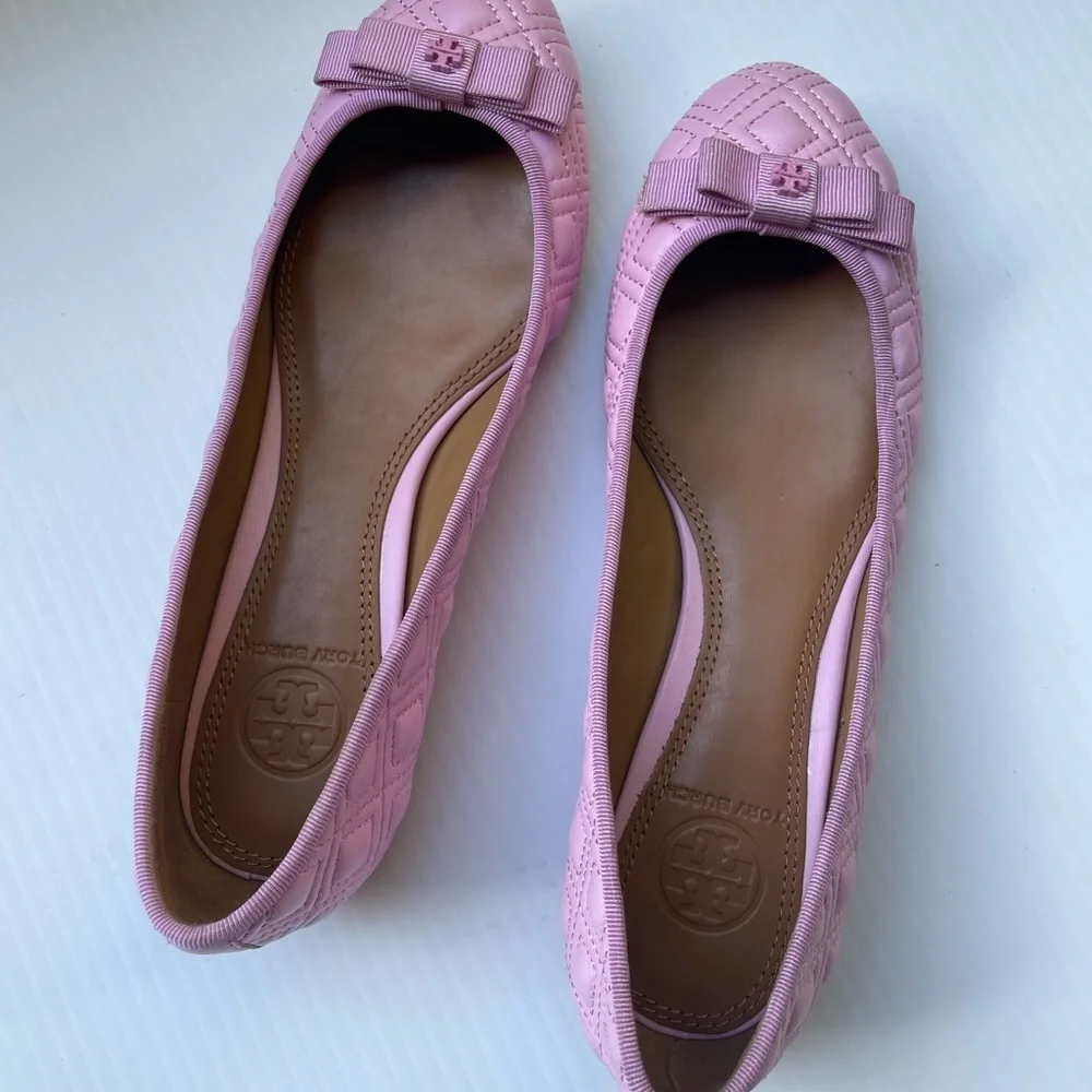 Tory Burch Marion Quilted Ballet Flats in Powder Puff Pink - Picture 10 of 15